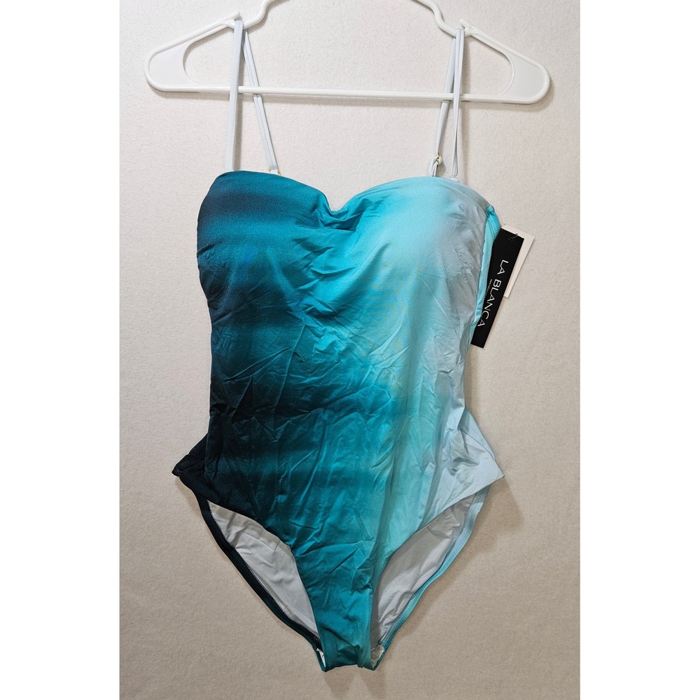La Blanca Bandeau Mio One Piece Swimsuit (Style LB2LF13) Turquoise, Sz 8, NWT